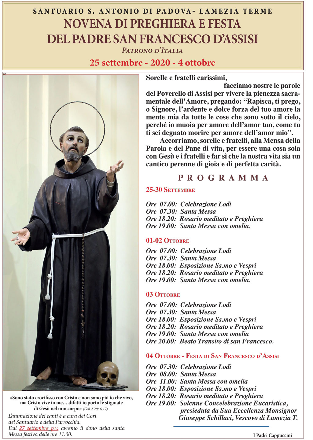 Novena A San Francesco Di Paola Lamezia, novena e festa di San Francesco d'Assisi al santuario di Sant