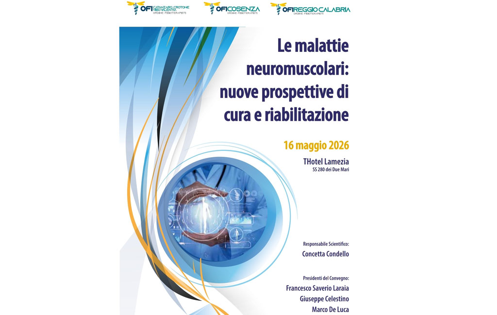 Lamezia, 16 maggio evento fisioterapisti calabresi: focus su nuove cure e riabilitazione malattie neuromuscolari
