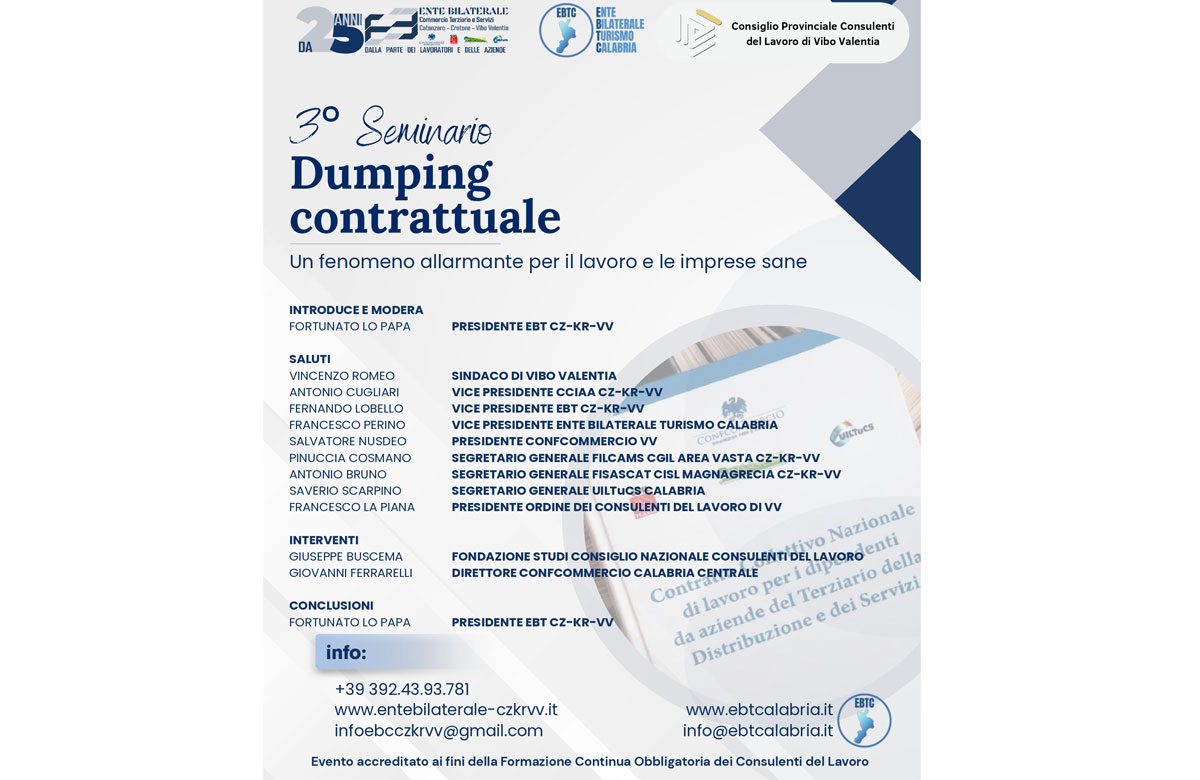 Contratti pirata e concorrenza sleale: esperti a confronto nel seminario promosso dall'EBT a Vibo