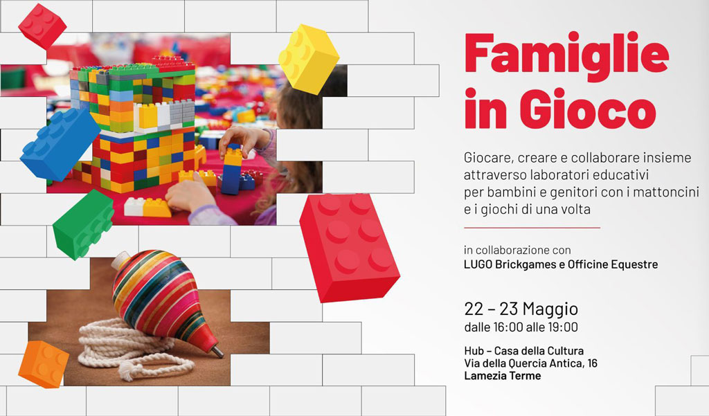 Lamezia, "Famiglie in Gioco": all’Hub Casa della Cultura i laboratori Lego con LUGO Brickgames dedicati