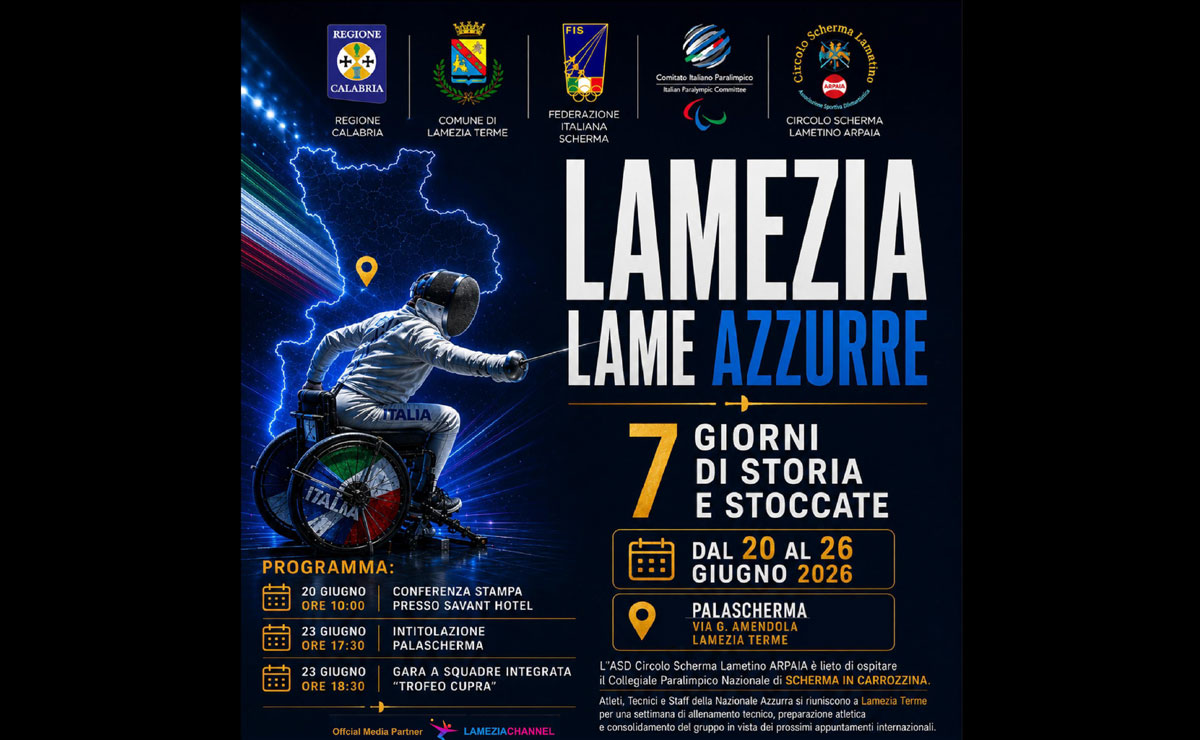 Lamezia, la Nazionale Italiana di Scherma Paralimpica dal 20 al 26 giugno in città: gli appuntamenti