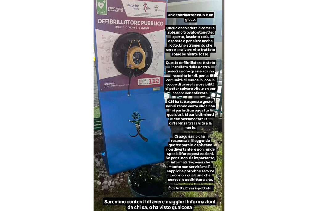 Defibrillatore vandalizzato a Cancello di Serrastretta, dottor Colangelo: “Sabotato un presidio salvavita”