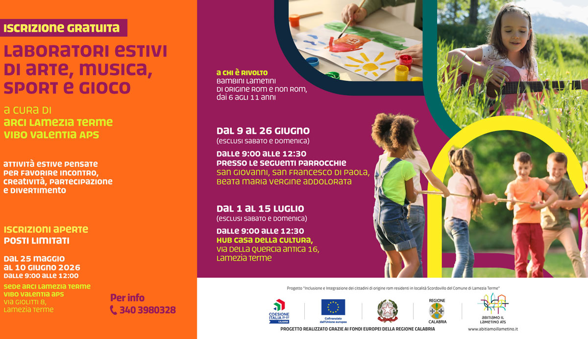 Al via laboratori estivi di arte, musica e sport del progett