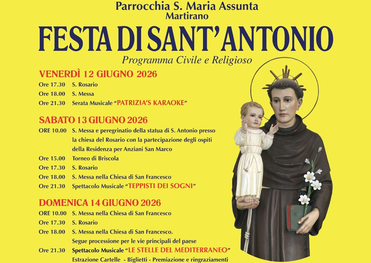 Al via la festa in onore a Sant'Antonio a Martirano: il 13 "I Teppisti dei Sogni" in concerto