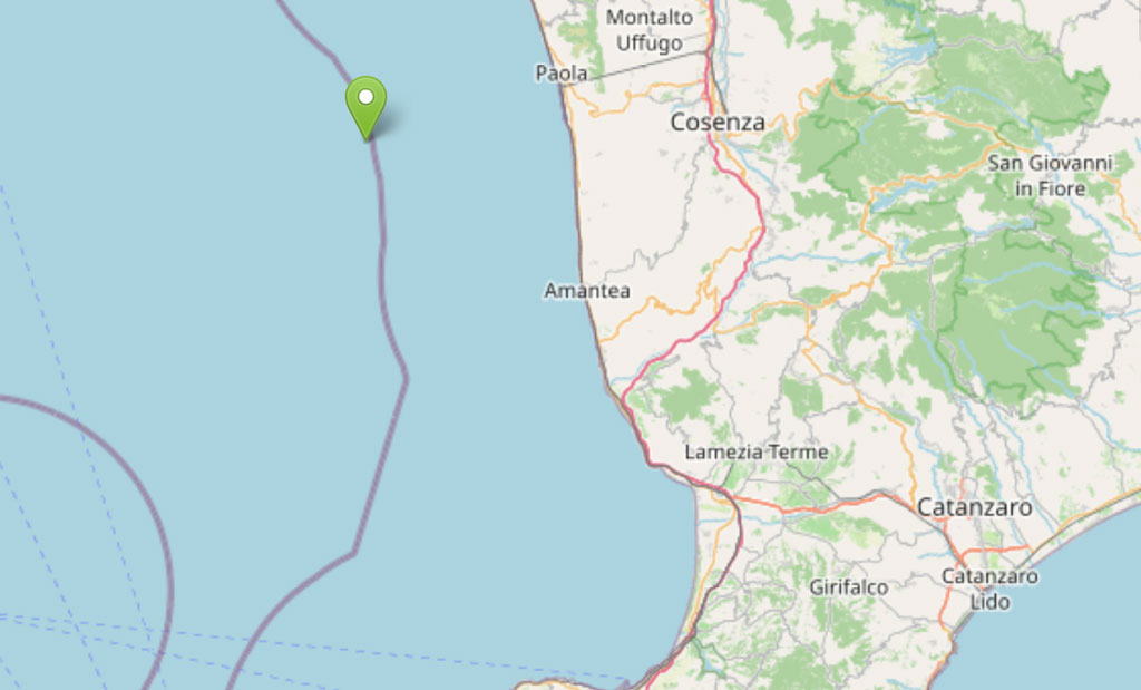 Scossa di terremoto di magnitudo 3.7 a largo della Costa Calabra nord occidentale