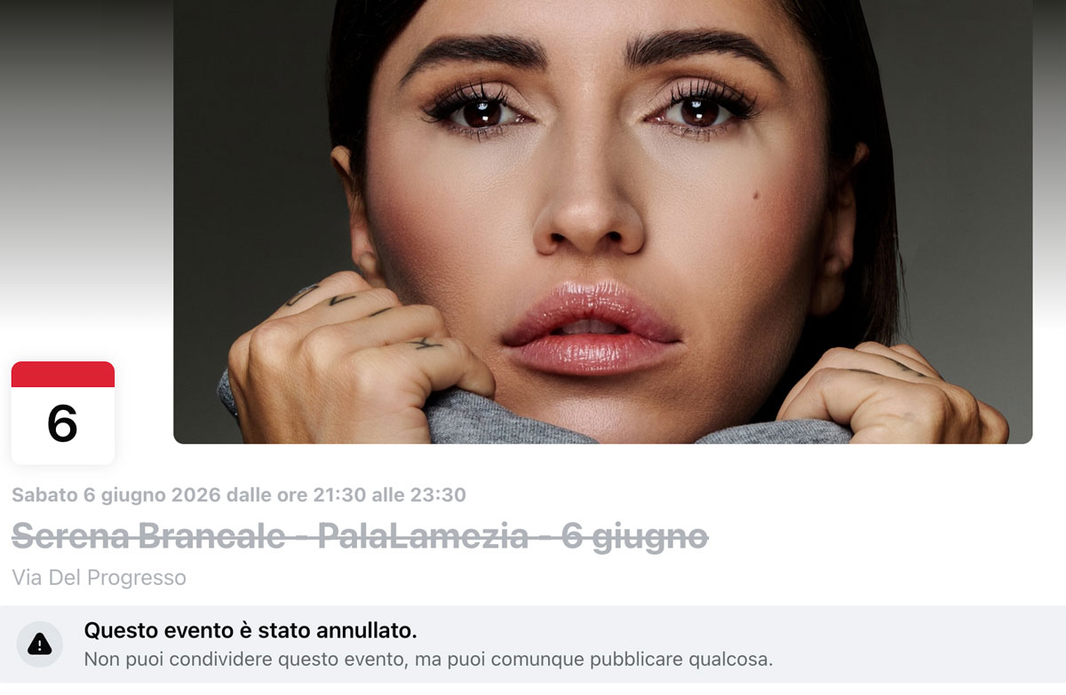 Lamezia, annullato il concerto di Serena Brancale al Palaspo