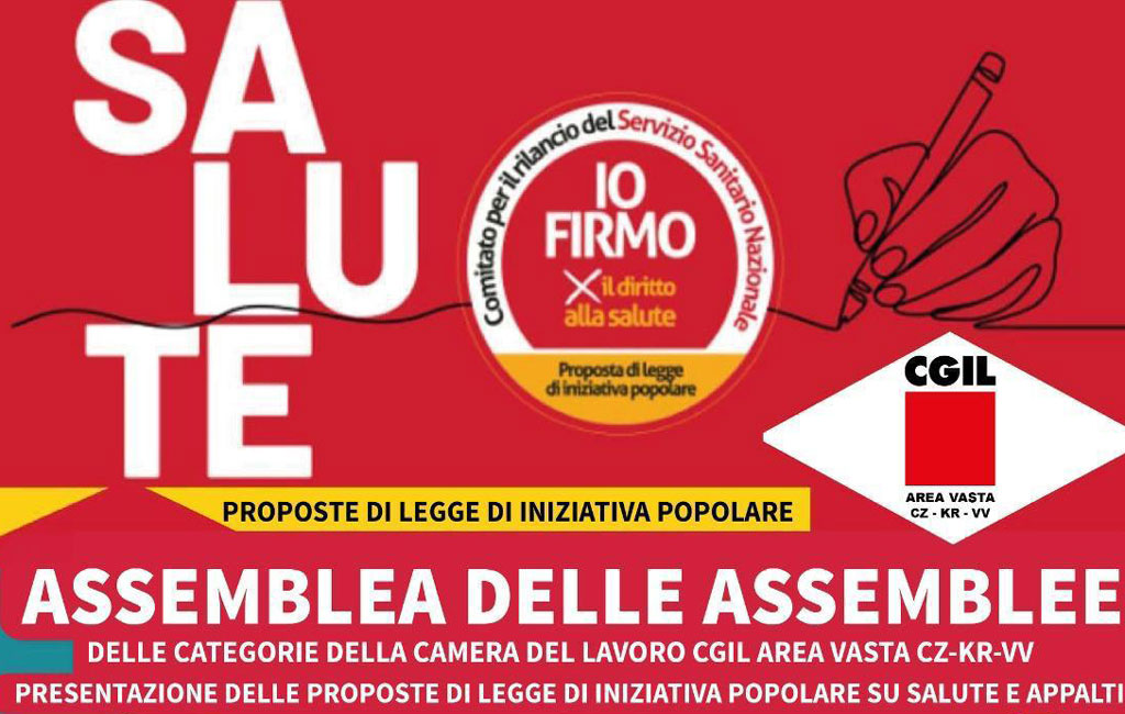 Sanità pubblica e stop agli appalti al centro dell’assemblea della Cgil il 15 maggio a Lamezia