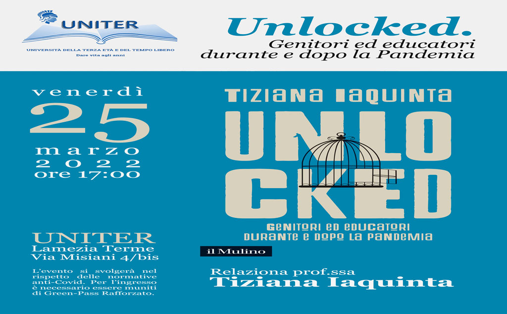 Lamezia, “Unlocked. Genitori ed educatori durante e dopo la pandemia”: il libro di Tiziana Iaquinta all'Uniter