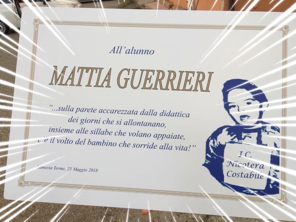 Lamezia, una targa al Nicotera-Costabile in ricordo del piccolo atleta Mattia Guerrieri