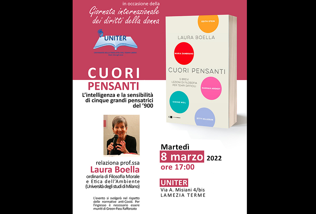 Lamezia, Giornata Internazionale dei Diritti della Donna all’Uniter con la filosofa Laura Boella