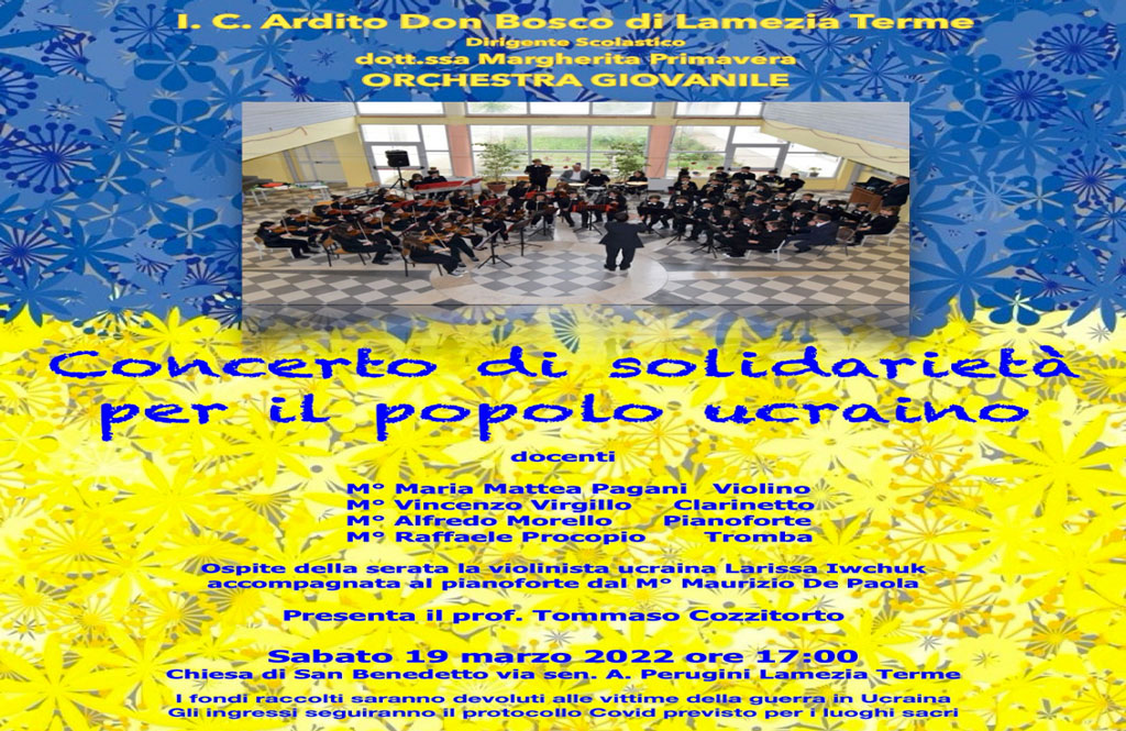 Lamezia, concerto di solidarietà per il popolo Ucraino dell'Orchestra Giovanile "Ardito-Don Bosco" il 19 marzo