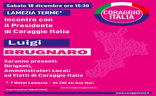 "Coraggio Italia", il presidente Brugnaro a Lamezia incontra amministratori locali ed eletti