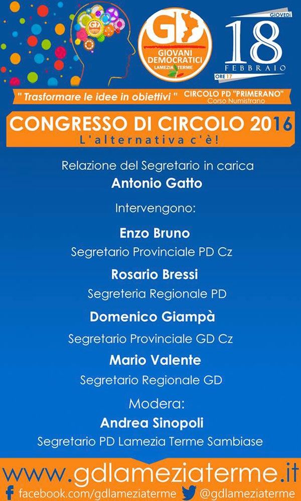 Lamezia, il 18 febbraio congresso Giovani Democratici