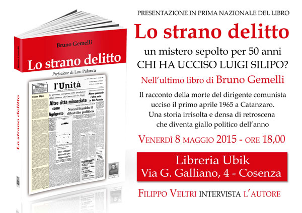 L’8 maggio a Cosenza presentazione libro “Lo strano delitto” di Bruno Gemelli