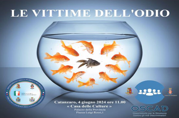 Convegno “Le vittime dell’odio” il 4 giugno a Catanzaro