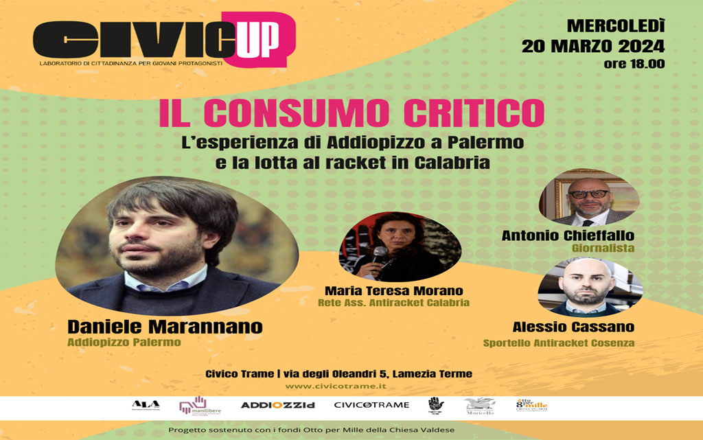 Lamezia, “L’esperienza di Addiopizzo a Palermo” al Civico Trame il 20 marzo