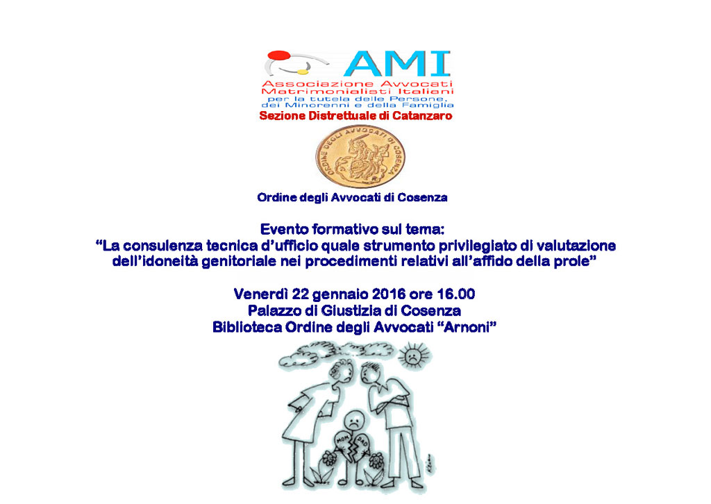 AMI organizza seminario su Idoneità genitoriale il 22 gennaio a Cosenza 