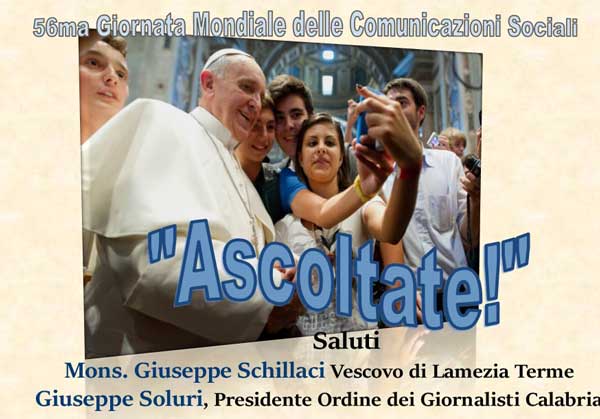 Lamezia, "Ascoltate": incontro con il presidente FISC Mauro Ungaro sul messaggio di Papa Francesco il 27 gennaio