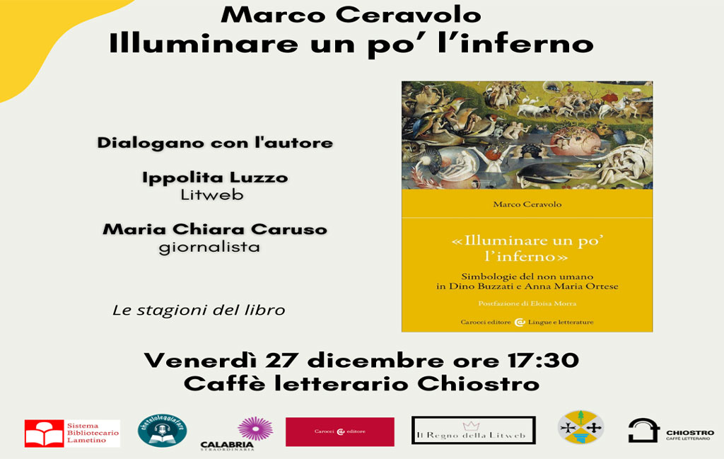 Lamezia, “Illuminare un po’ l'inferno” di Marco Ceravolo il 27 dicembre al Chiostro
