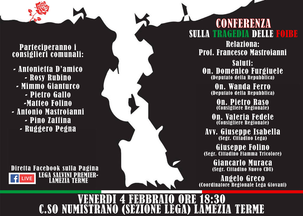 Lamezia, conferenza pubblica della Lega sulle Foibe il 4 febbraio