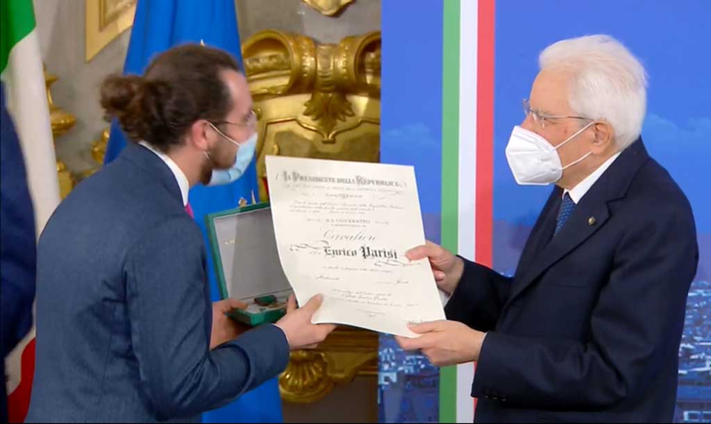 Al Quirinale presidente Mattarella consegna attestato al Cavaliere Enrico Parisi delegato dei giovani Coldiretti calabresi