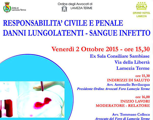 Lamezia: venerdì 2 convegno su danni sangue infetto