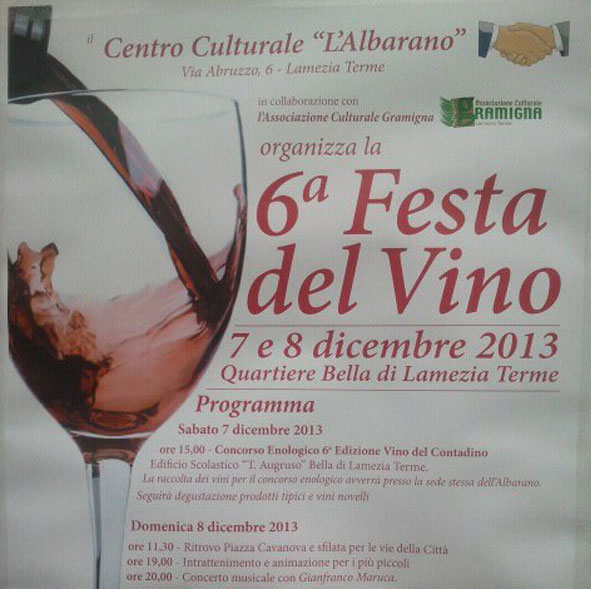 Lamezia: Il 7 e l'8 dicembre sesta edizione Festa del vino nel quartiere Bella