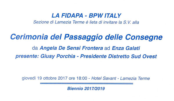 Lamezia, giovedì 19 ottobre cerimonia insediamento nuova presidente Fidapa