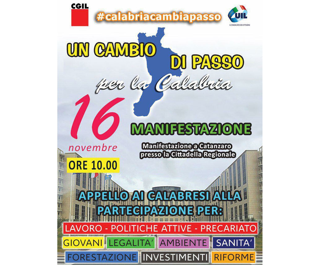 "Un cambio di passo per la Calabria", tutto pronto per la manifestazione del 16 novembre alla cittadella