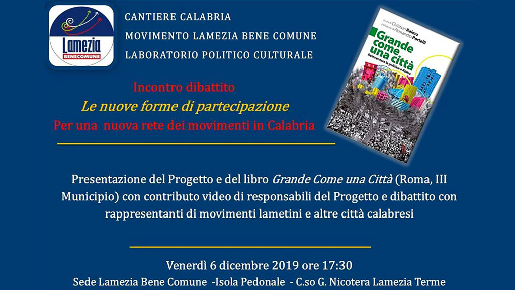 Lamezia Bene Comune promuove incontro pubblico su progetto “Grande come una città”