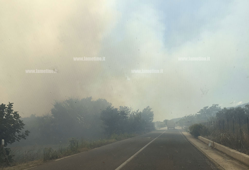 Lamezia, incendio su viale Salvatore Raffaele