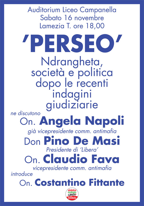 Lamezia: Sel organizza sabato 16 novembre incontro su operazione “Perseo”