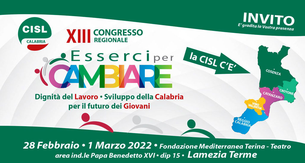 Cisl, il 28 e il primo marzo a Lamezia congresso regionale