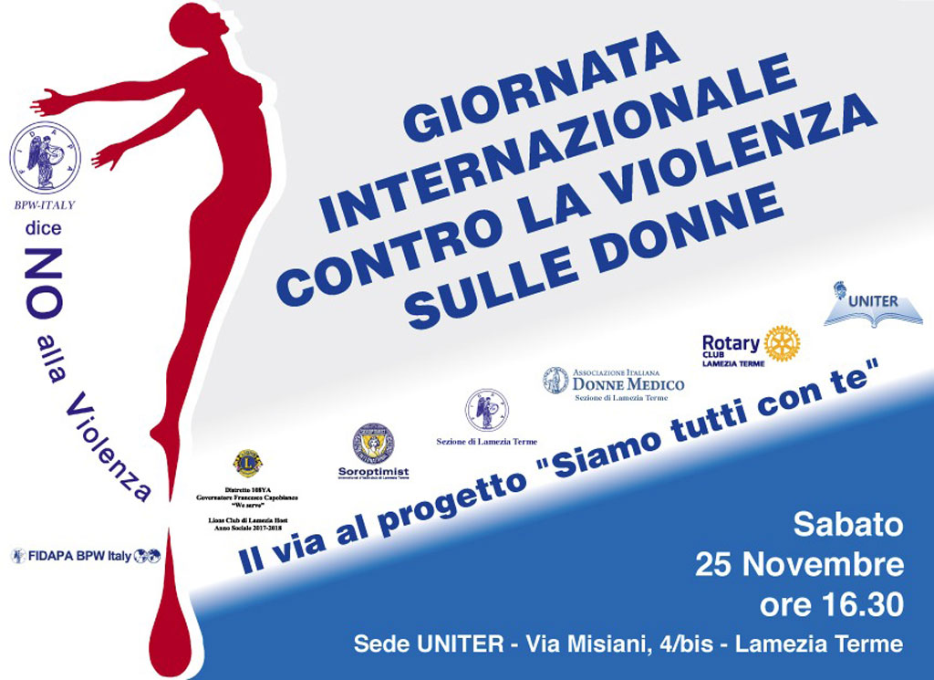 Lamezia, Giornata Internazionale contro la violenza sulle donne: Fidapa promuove progetto "Siamo tutti con te"
