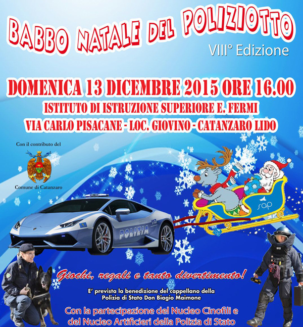 Il 13 dicembre ottava edizione ‘Babbo Natale del poliziotto’ a Catanzaro Lido