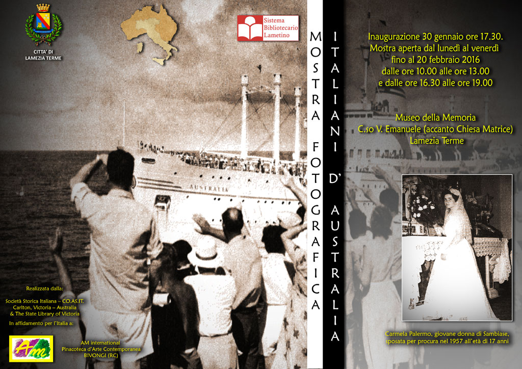 Lamezia, il 30 gennaio inaugurazione Mostra fotografica "Italiani d'Australia"