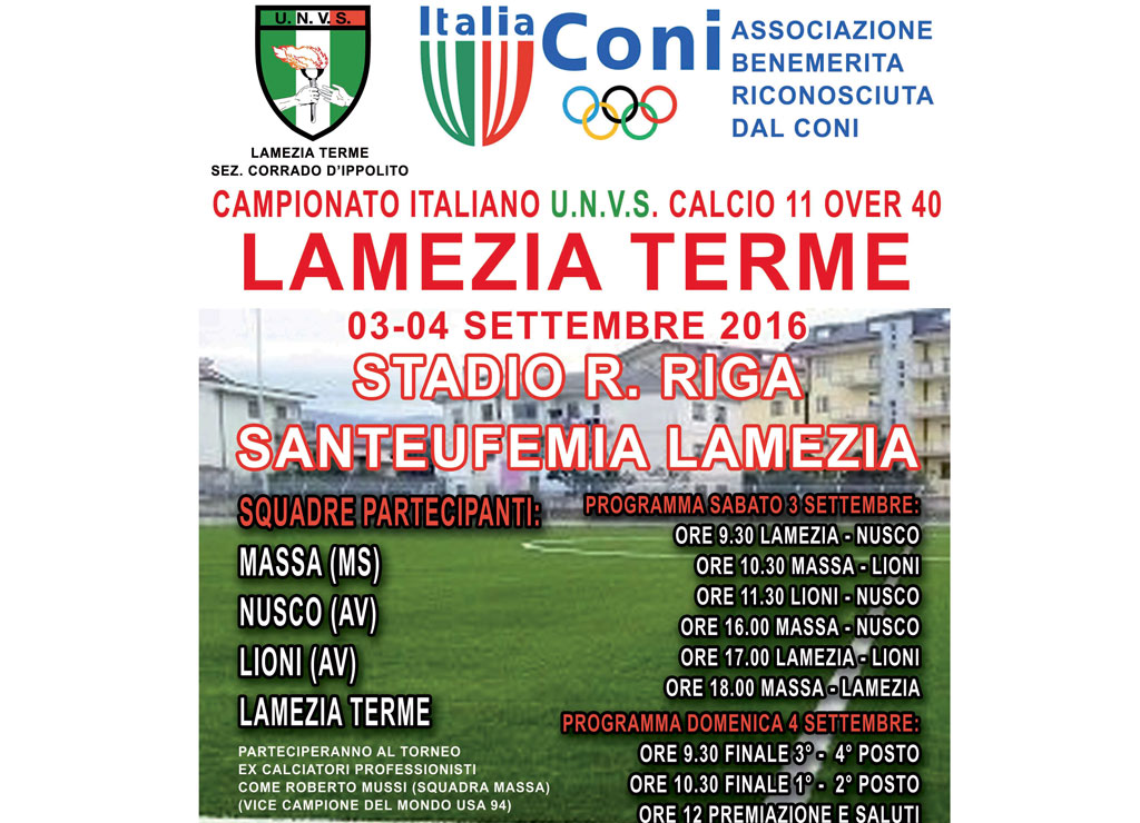 Lamezia, Campionato Italiano UNVS il 3 e 4 settembre al “Riga”