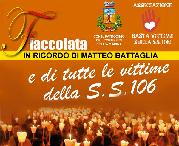Fiaccolata per ricordare le vittime della SS 106 il 24 agosto a Sellia Marina