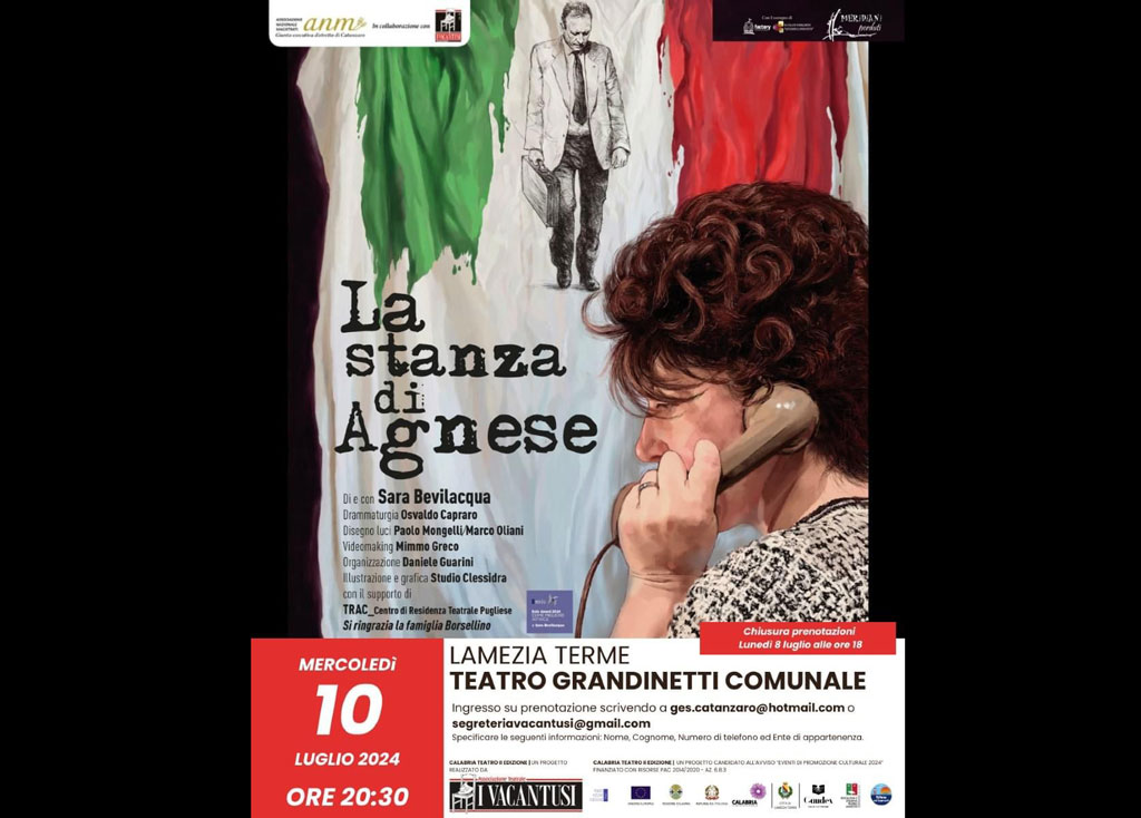 Lamezia, a 30 anni dallo strage di via D’Amelio in scena “La Stanza di Agnese” al Teatro Grandinetti