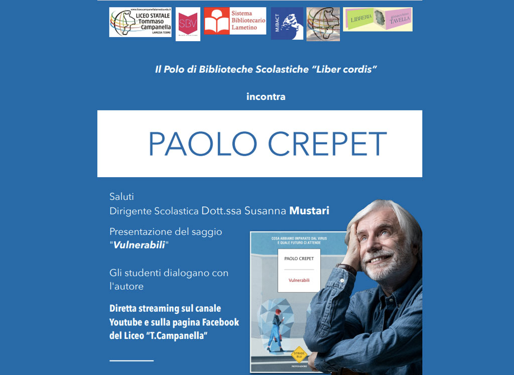 Lamezia, Paolo Crepet incontra docenti e studenti del  Polo Biblioteche scolastiche “Liber cordis”
