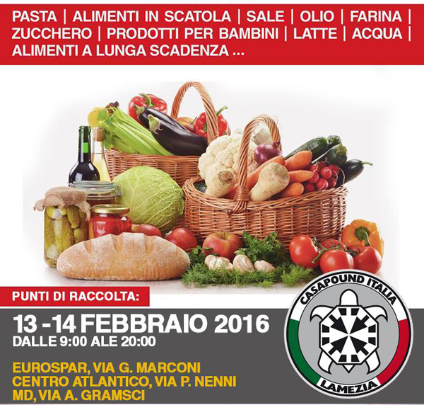 Lamezia, il 13 e 14 febbraio CasaPound promuove raccolta alimentare 