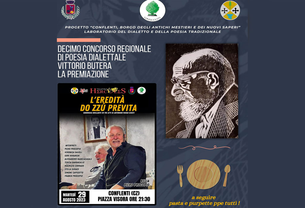 A Conflenti premiazione concorso regionale di poesia dialettale “Vittorio Butera” e spettacolo con Piero Procopio il 29 agosto