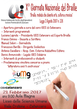 Giornata Nazionale del Braille, il 21 febbraio seminario sulla letteratura a Catanzaro