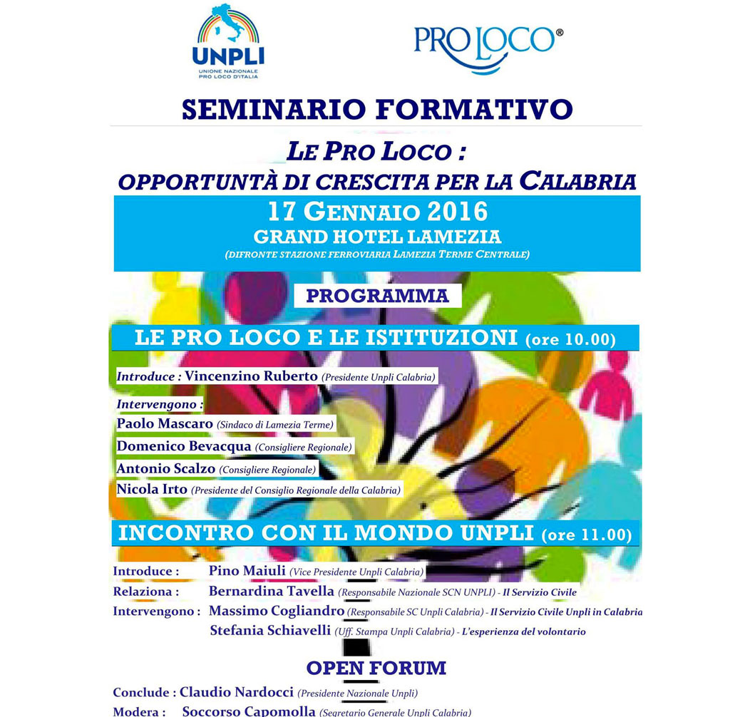 Lamezia, “Le Pro Loco opportunità di crescita per la Calabria”, seminario formativo il 17