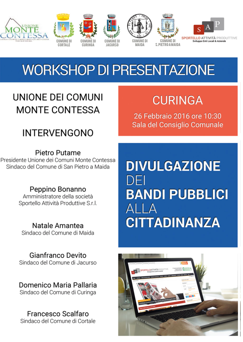 Divulgazione bandi pubblici alla cittadinanza, il 26 febbraio workshop a Curinga