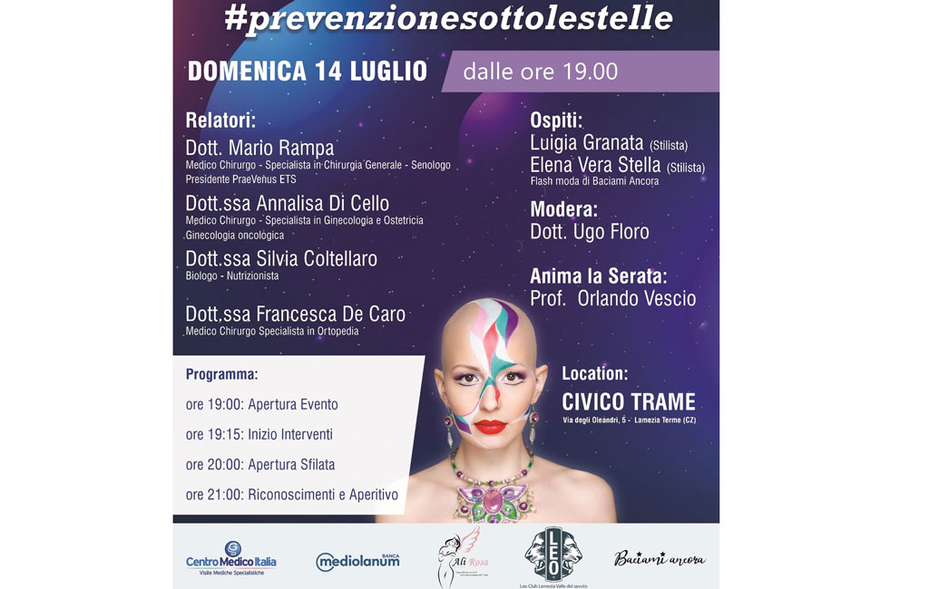 Lamezia, evento 'Prevenzione sotto le stelle' domenica al Civico Trame