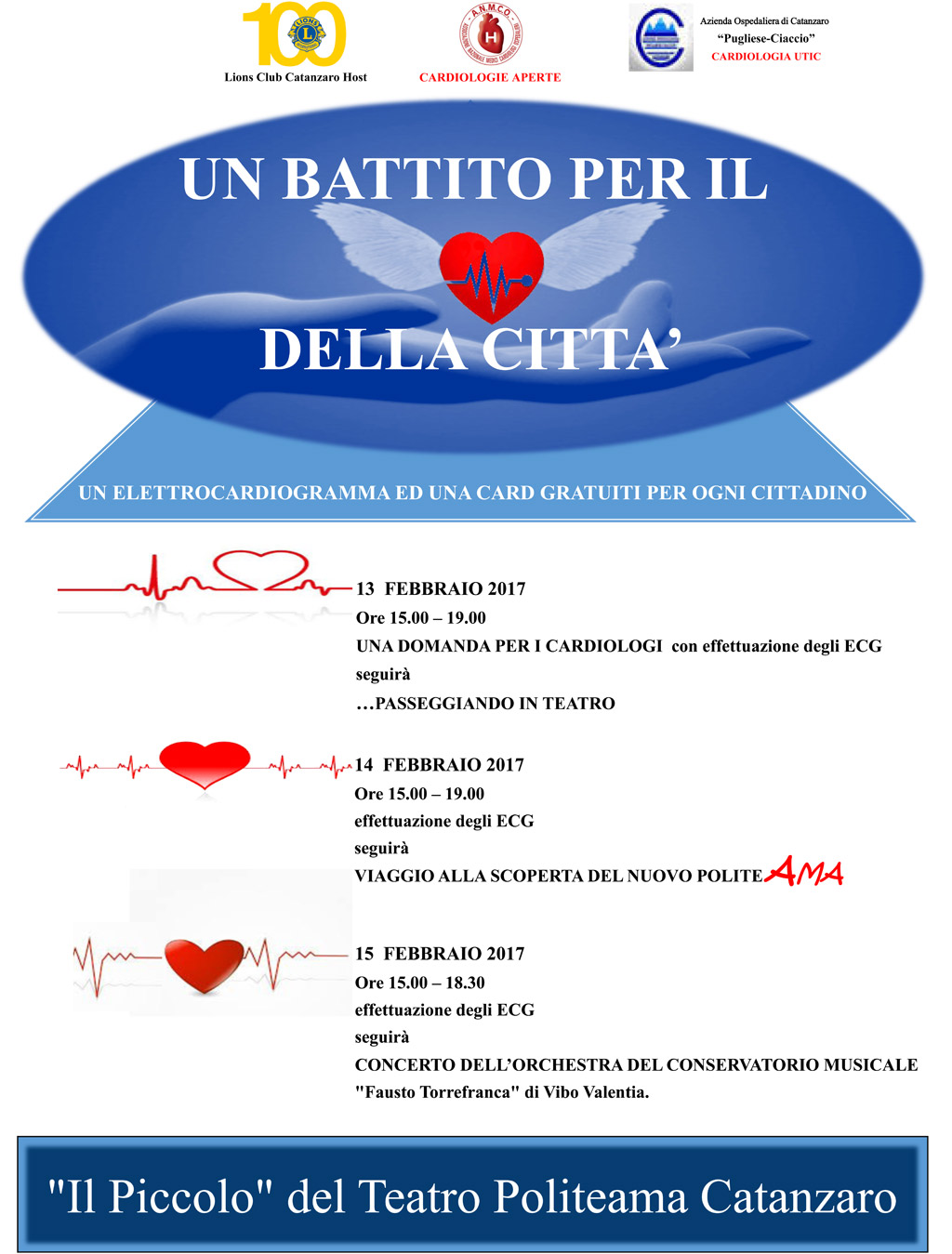 "Un battito per il cuore della città", evento dedicato alla salute cardiologica dal 13 al 15 febbraio a Catanzaro