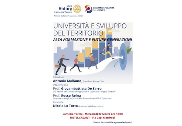 Lamezia, Rotary promuove incontro Università e sviluppo del territorio su alta formazione e future generazioni