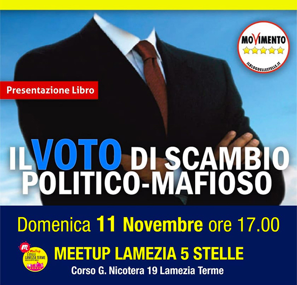 Lamezia, M5S: presentazione libro “Il voto di scambio politico mafioso” l'11 novembre                                                    