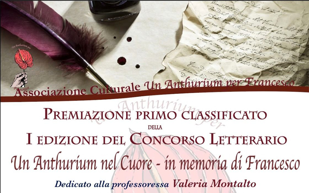 Lamezia, il 31 luglio prima edizione Concorso Letterario "Un Anthurium nel Cuore - in memoria di Francesco"